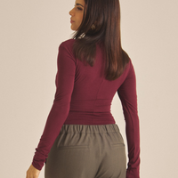 Elegant Draped Padded Long Sleeve / 葡萄茶(burgundy)
