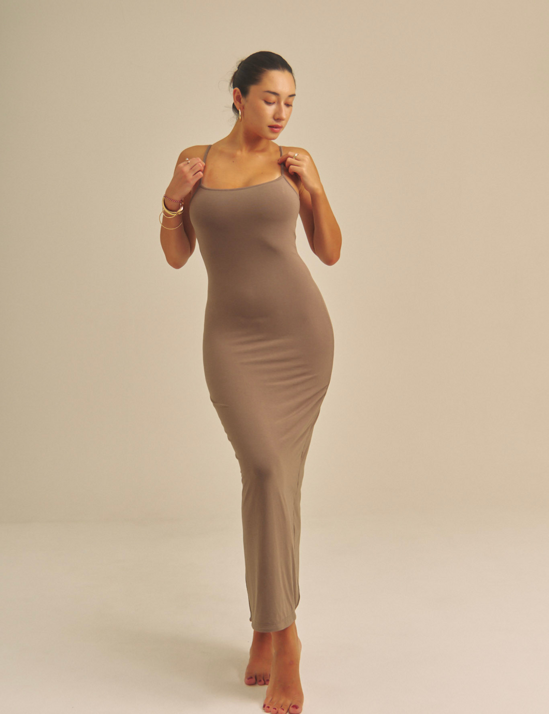 Aura Fit Padded Maxi Camisole Dress / 紫鼠(charcoal)