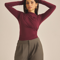 Elegant Draped Padded Long Sleeve / 葡萄茶(burgundy)