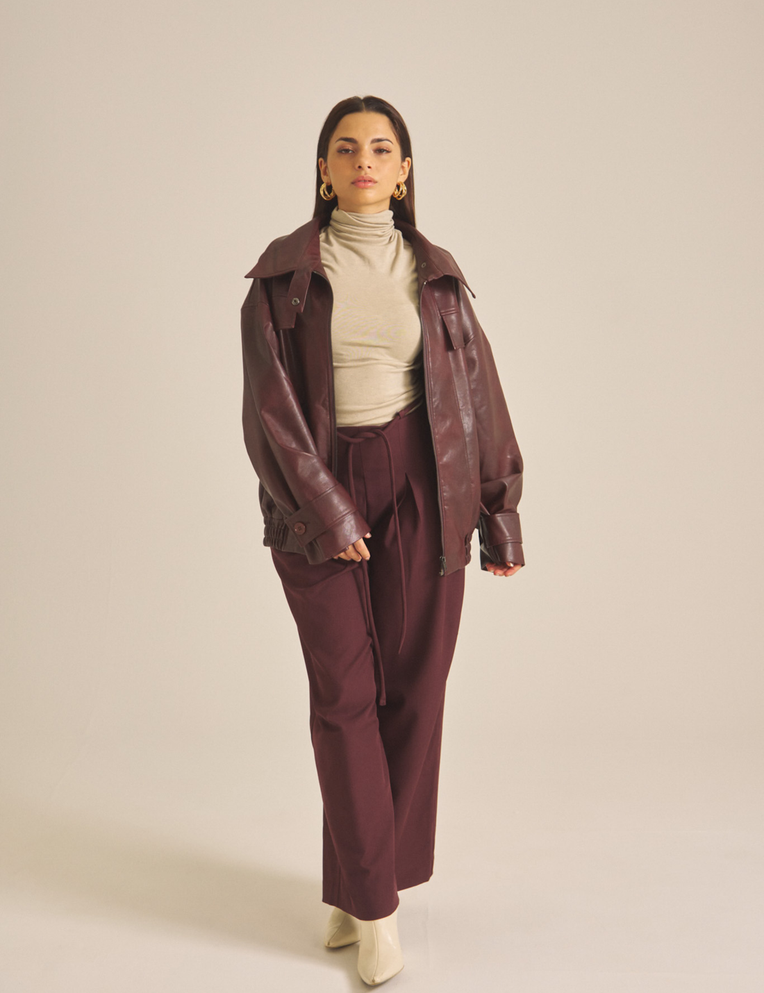 Vegan leather city jacket / 葡萄茶(burgundy)