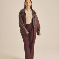 Vegan leather city jacket / 葡萄茶(burgundy)