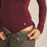 Elegant Draped Padded Long Sleeve / 葡萄茶(burgundy)