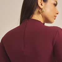Elegant Draped Padded Long Sleeve / 葡萄茶(burgundy)