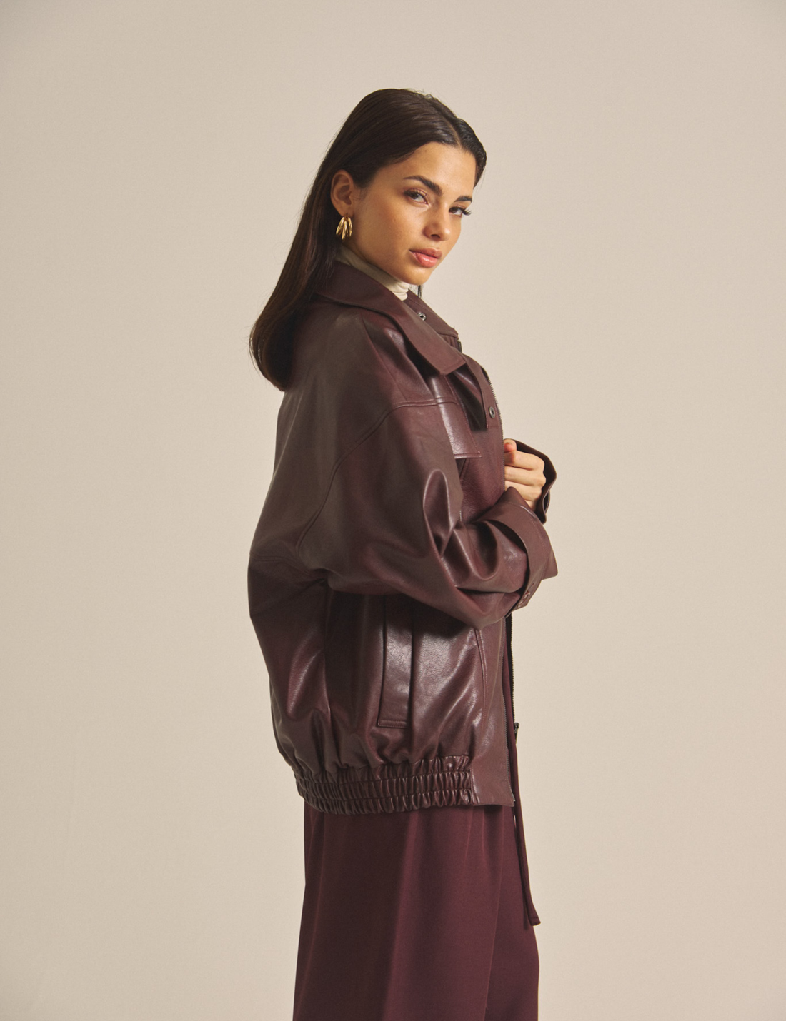 Vegan leather city jacket / 葡萄茶(burgundy)