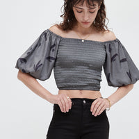 two way silky balloon sleeve top / 薄墨(gray)