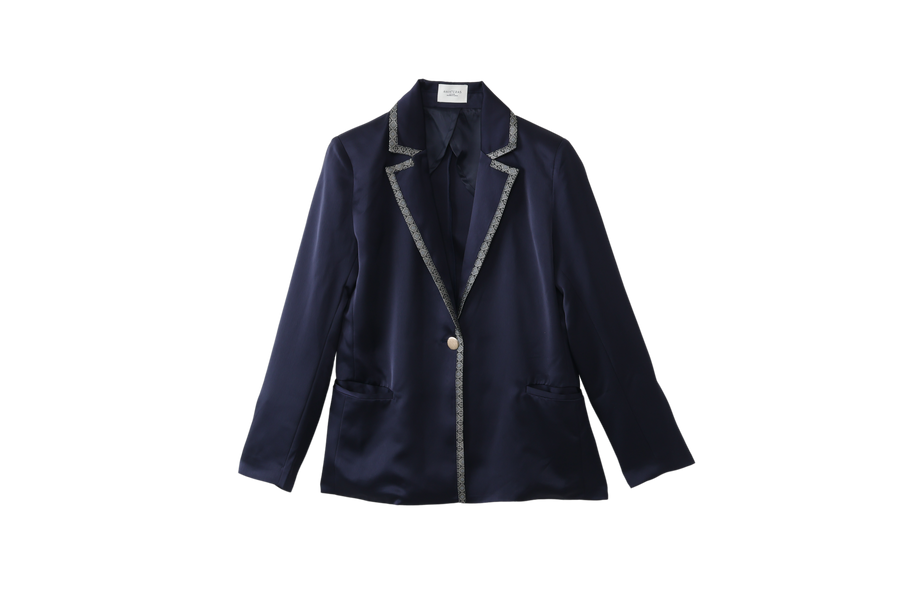wagara tailored satin suit jacket / 濃藍(navy)