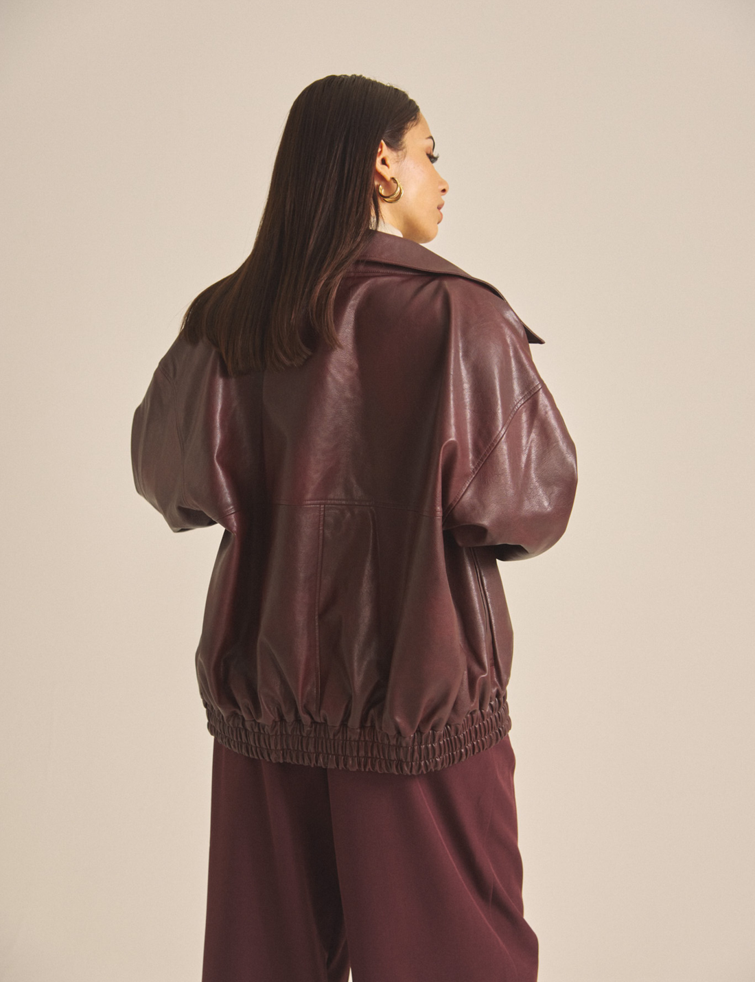 Vegan leather city jacket / 葡萄茶(burgundy)
