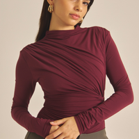 Elegant Draped Padded Long Sleeve / 葡萄茶(burgundy)