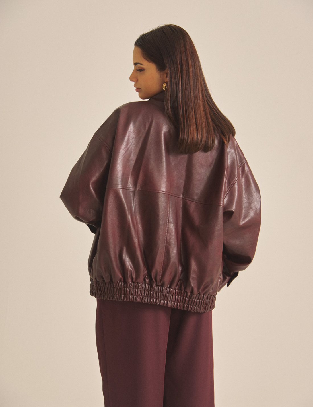 Vegan leather city jacket / 葡萄茶(burgundy)