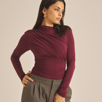 Elegant Draped Padded Long Sleeve / 葡萄茶(burgundy)