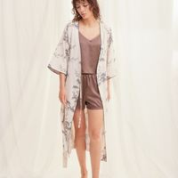 luxe KIMONO robe / 白花 (ivory)