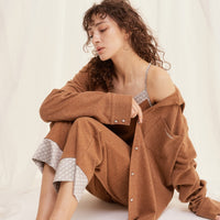 cotton blend styleup rompers / 胡桃(light brown)