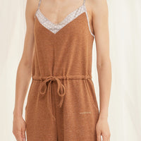 cotton blend styleup rompers / 胡桃(light brown)