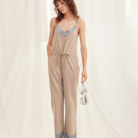 cotton blend styleup rompers / 胡桃(light brown)