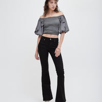 two way silky balloon sleeve top / 薄墨(gray)