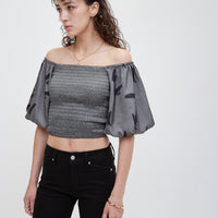 two way silky balloon sleeve top / 薄墨(gray)