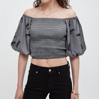 two way silky balloon sleeve top / 薄墨(gray)