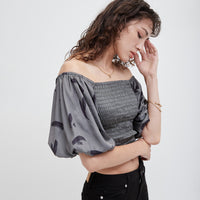 two way silky balloon sleeve top / 薄墨(gray)