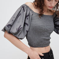 two way silky balloon sleeve top / 薄墨(gray)