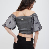two way silky balloon sleeve top / 薄墨(gray)
