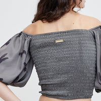 two way silky balloon sleeve top / 薄墨(gray)