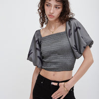 two way silky balloon sleeve top / 薄墨(gray)