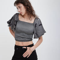 two way silky balloon sleeve top / 薄墨(gray)