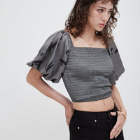 two way silky balloon sleeve top / 薄墨(gray)
