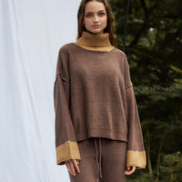two-tone soft knit turtle top