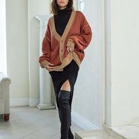 reversible V-neck knit cardigan