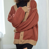 reversible V-neck knit cardigan