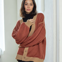 reversible V-neck knit cardigan