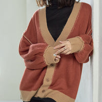 reversible V-neck knit cardigan