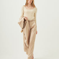 luxury rich satin pants(無地) / 胡桃(beige)