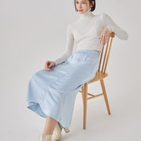 camellia airy satin skirt / 薄花(light blue)