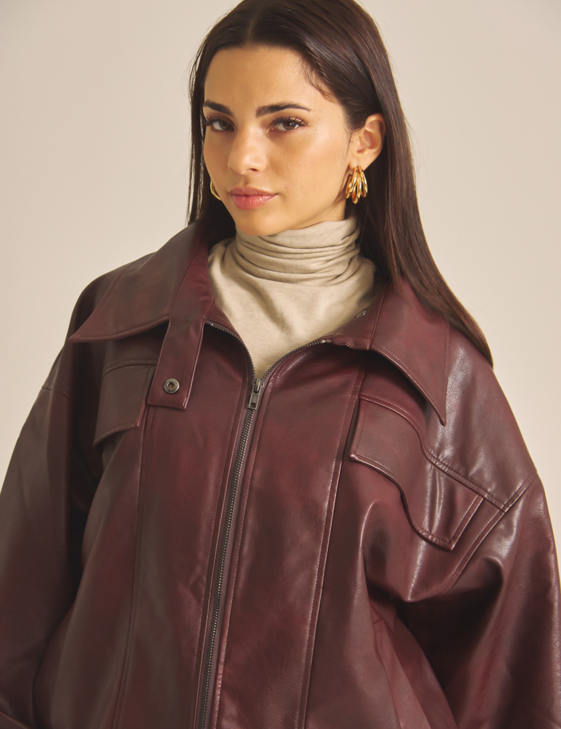 Vegan leather city jacket / 葡萄茶(burgundy)