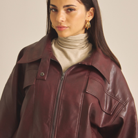 Vegan leather city jacket / 葡萄茶(burgundy)