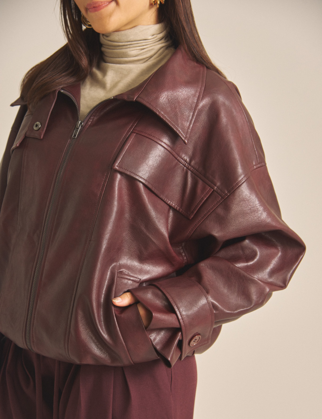 Vegan leather city jacket / 葡萄茶(burgundy)