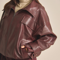 Vegan leather city jacket / 葡萄茶(burgundy)