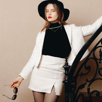 tweed slit mini skirt