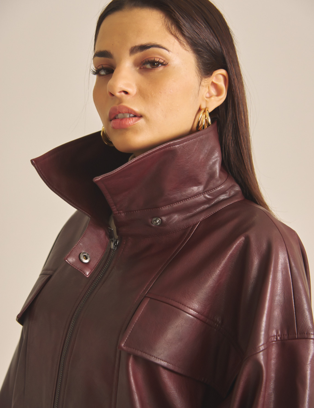 Vegan leather city jacket / 葡萄茶(burgundy)