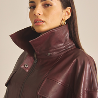 Vegan leather city jacket / 葡萄茶(burgundy)