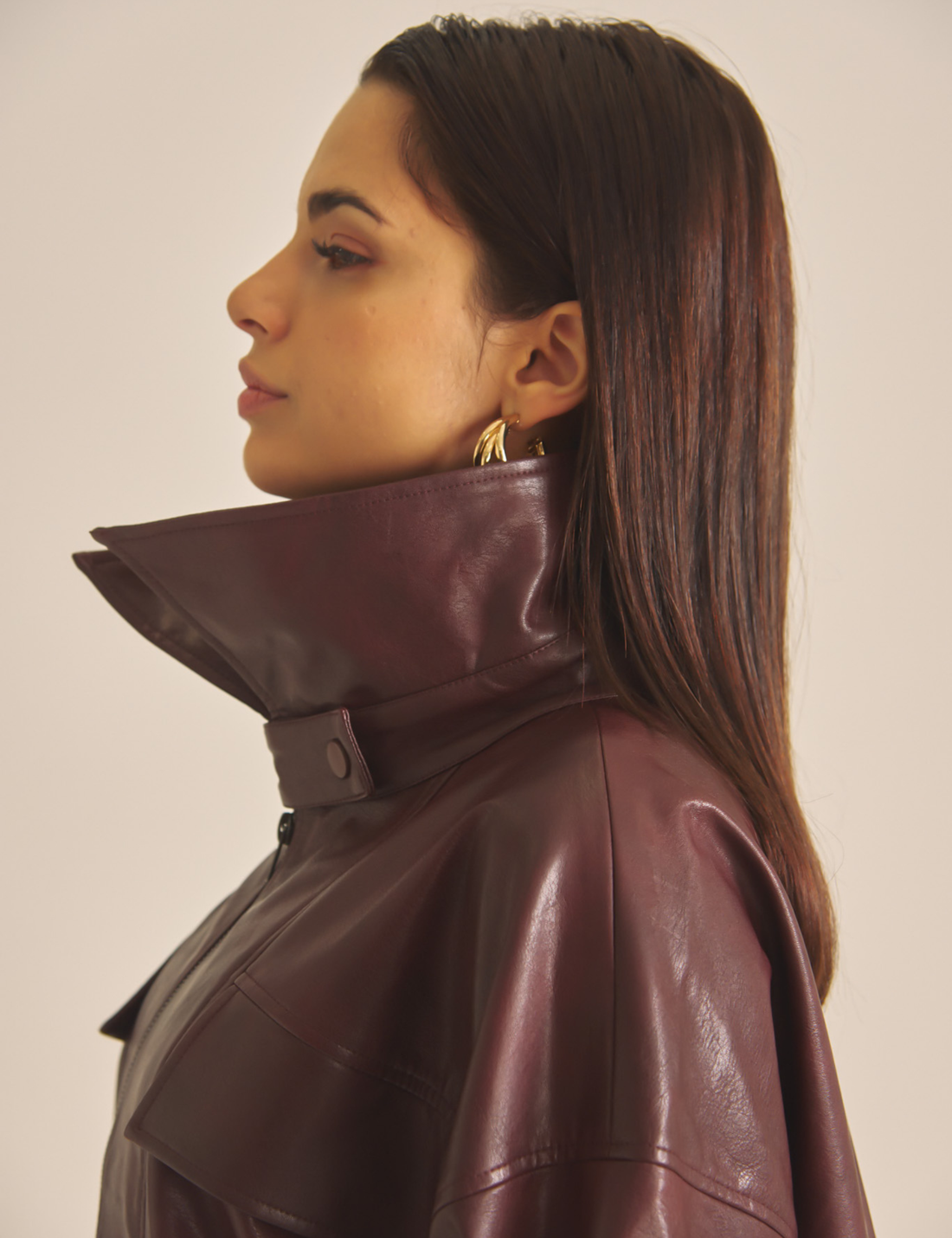 Vegan leather city jacket / 葡萄茶(burgundy)