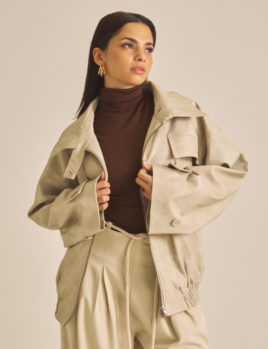 Vegan leather city jacket / 白花(ivory)