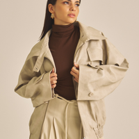 Vegan leather city jacket / 白花(ivory)