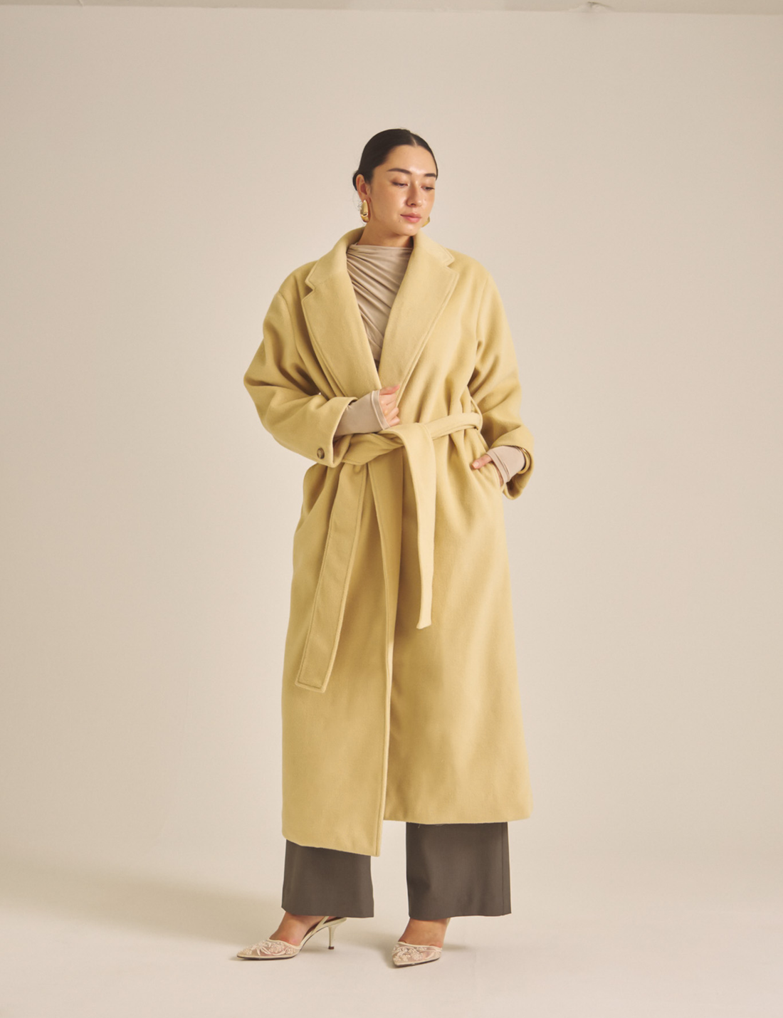 【11月中旬発送】Elegant Kimono Long Coat / 蜂蜜色(yellow)