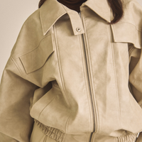 Vegan leather city jacket / 白花(ivory)