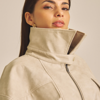 Vegan leather city jacket / 白花(ivory)