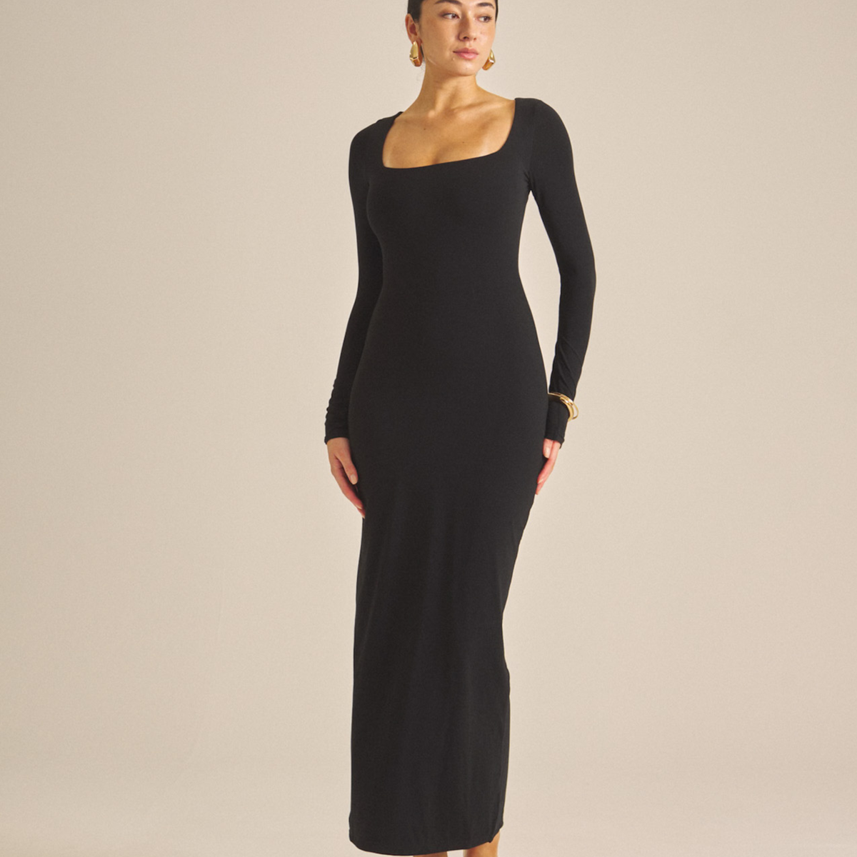 Long Sleeve Square Padded Dress / 墨(black) – AMATERASJAPAN