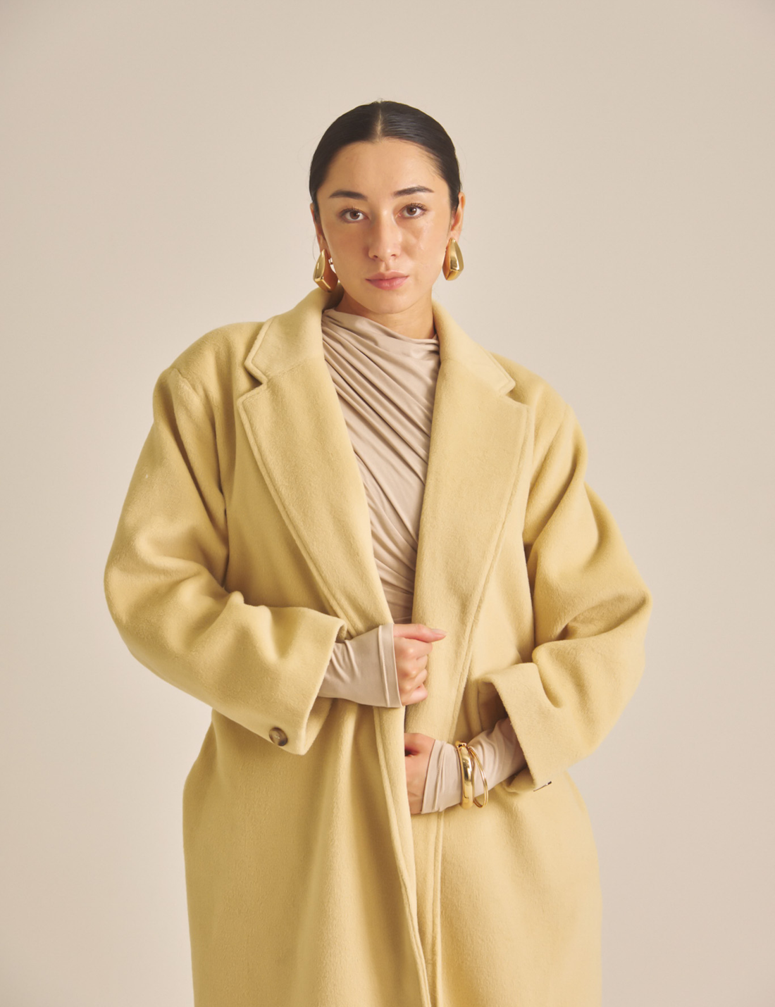 【11月中旬発送】Elegant Kimono Long Coat / 蜂蜜色(yellow)